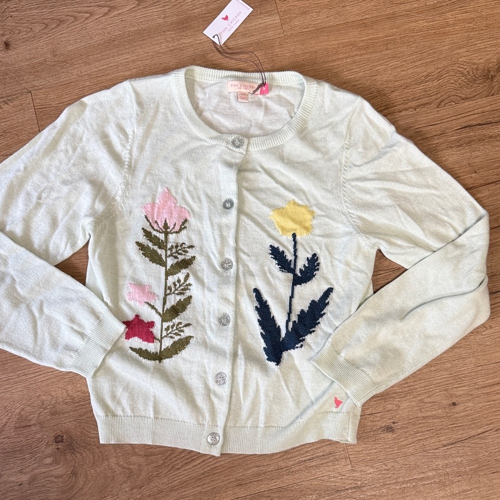 Pink Chicken  Girls Paper Floral Sweater in light Aqua Size 12Y NWT